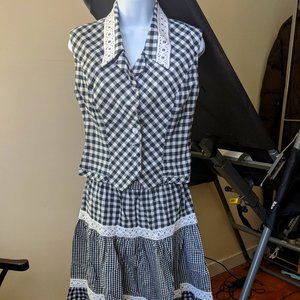 Vintage Gingham Lace 2 Piece Summer Dress